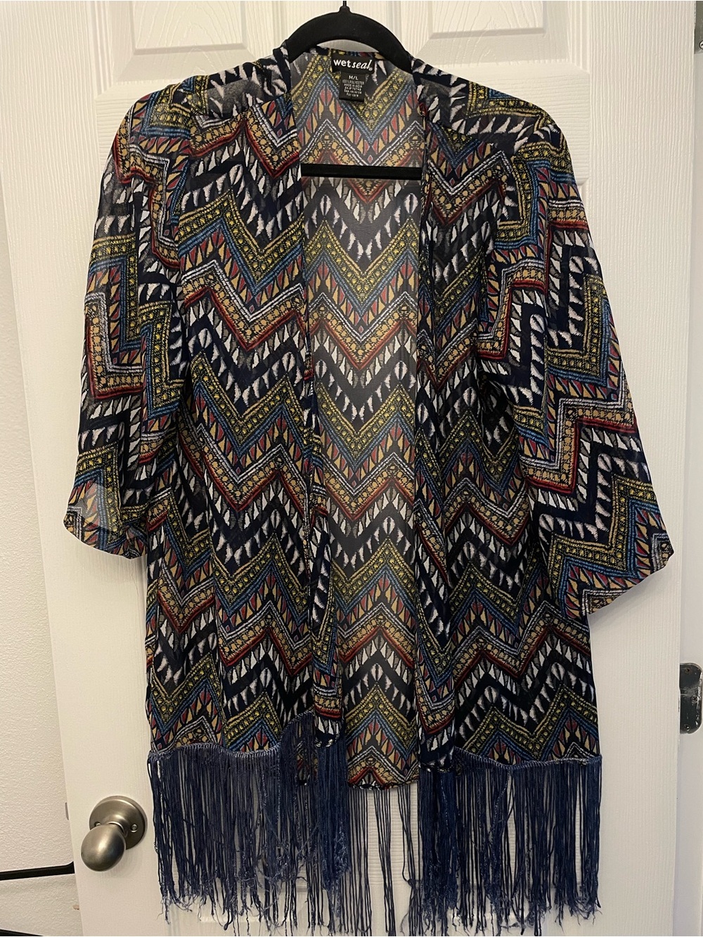 Wet Seal Navy Multicolor Fringe women’s kimono